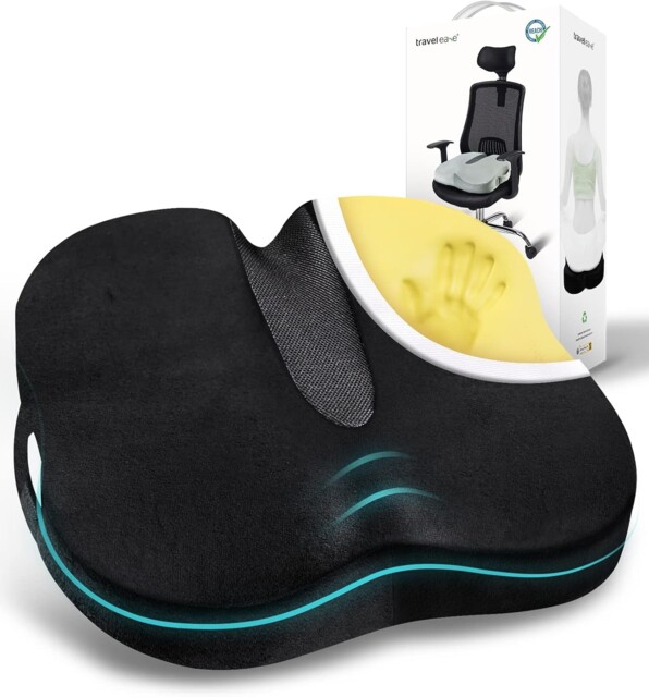 Travel Ease Ergonomic Seat Cushion, Premium Memory Foam 44 X 38 X 7