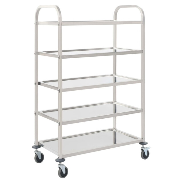 Kitchen Trolley Silver 107x55x147cm 5-tier Stainless Steel With Tpr