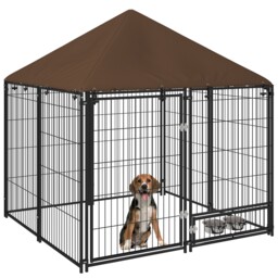 Pawhut Outdoor Dog House Kennel With Canopy Top & Lock Rotating Bowl