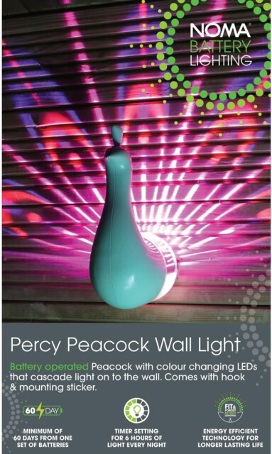 Noma Percy Peacock Wall Light, 20 Cm, Battery Operated (pack Of 1)