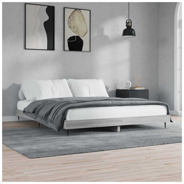 Bed Frame 120x200 Cm Grey Sonoma Engineered Wood Sturdy Metal Legs