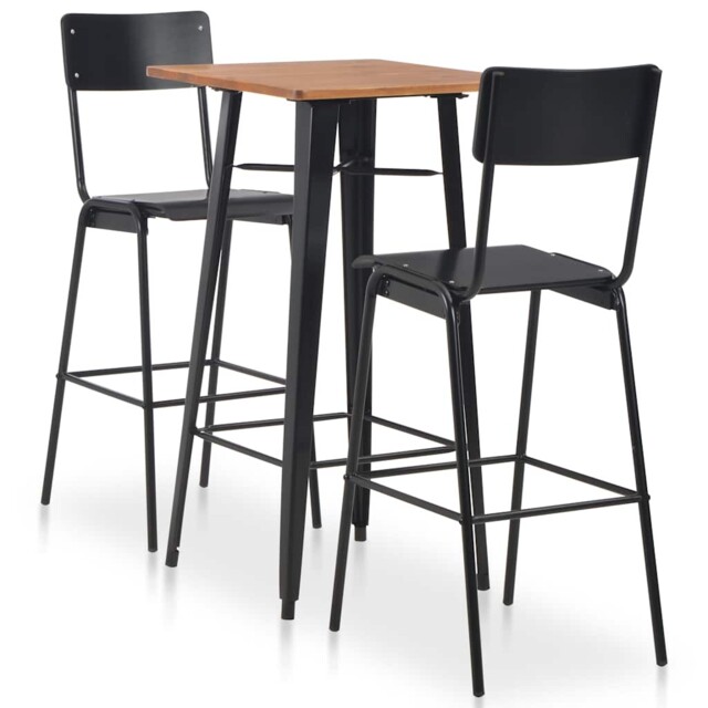 3 Piece Bar Set Steel Black Dining Table 2 Stackable Stools Furniture