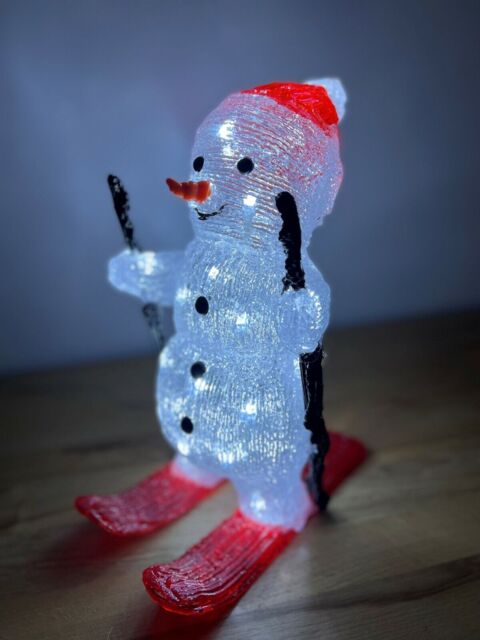 29cm Skiing Snowman Christmas Decoration With 30 Ice White Leds With A