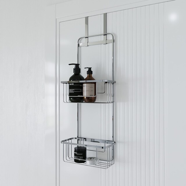 Croydex Storage Basket Hook Over Door, Chrome, 2 Tier Bathroom
