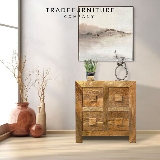 Solid Mango Wood Light Dakota 4 Drawer Storage Chest Indian Furniture