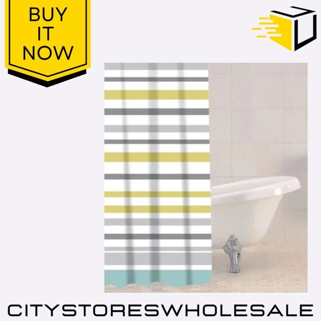 Ocean Stripe Shower Curtain With 12 Hooks Waterproof & Stylish