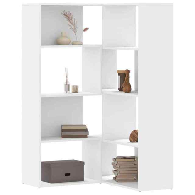 Corner Bookcase 4-tier White 85x85x140 Cm Engineered Wood Vidaxl