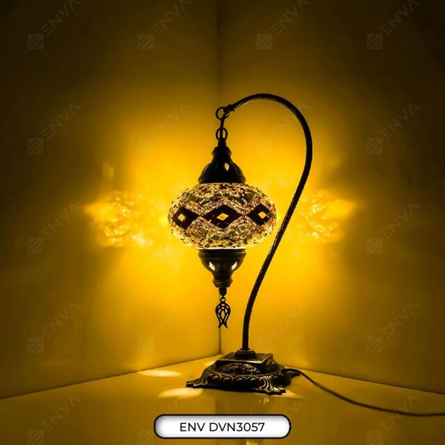 Handmade Swan Neck Table Lamp Turkish Moroccan Colorful Mosaic Glass