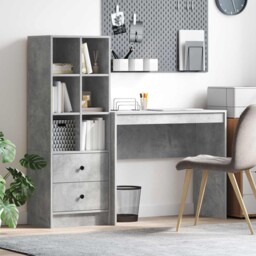 Office Desk Concrete Grey Engineered Wood 135.5x40x127cm 2 Drawers 6