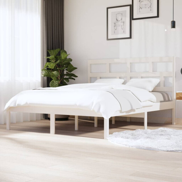 Bed Frame 75x190cm Solid Pinewood White With Headboard & Plywood Slats