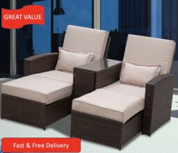 Rattan Sun Lounger Garden Double Sofa Recliner Wicker Patio Brown