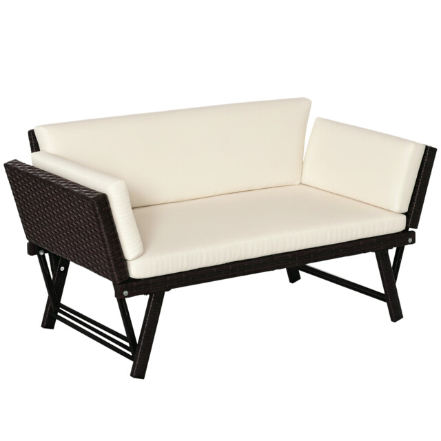 Outsunny 2 In 1rattan Folding Chaise Lounger W/ Cushion For Garden