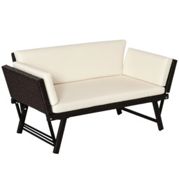 Outsunny 2 In 1rattan Folding Chaise Lounger W/ Cushion For Garden