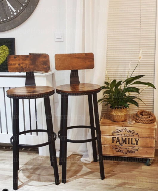 Industrial Bar Stools Vintage Tall Chair Rustic Metal Breakfast Dining