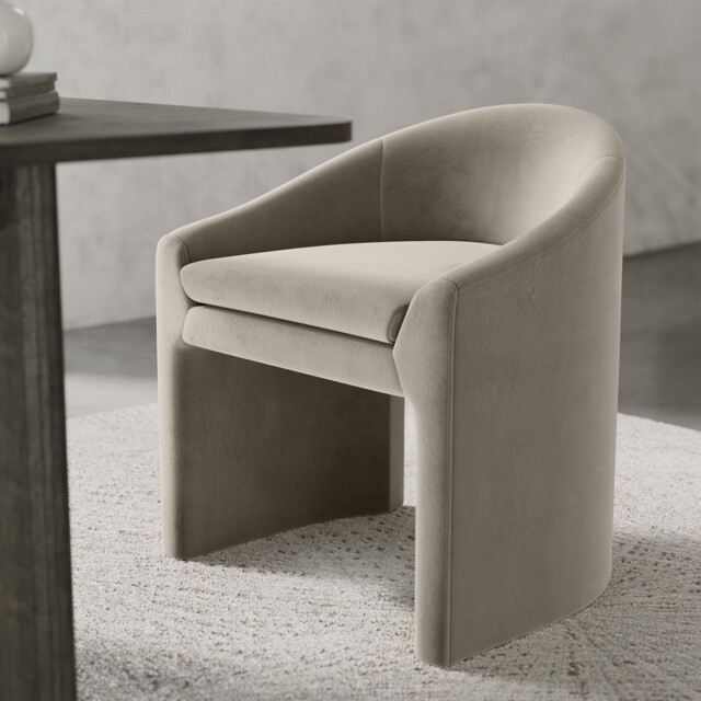 Upholstered Mink Velvet Curved Tub Dining Chair - Kelsey Ksy001