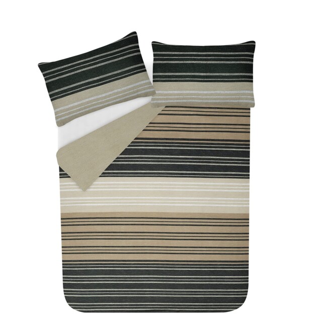 Sleepdown Duvet Cover Set - Brown - Textured Stripe - Reversible Quilt