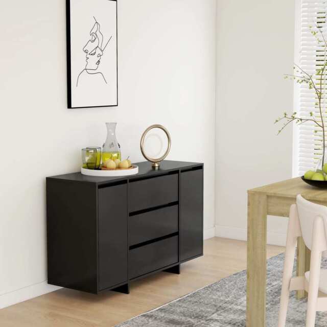 Sideboard With 3 Drawers Black 120x41x75 Cm Engineered Wood Vidaxl