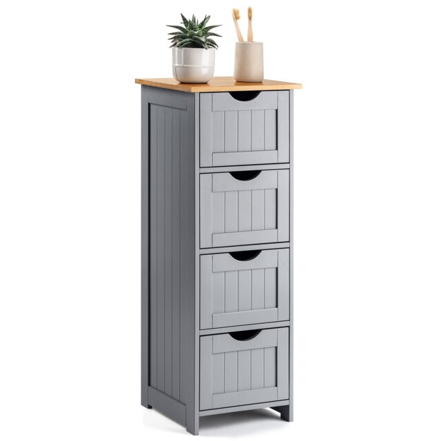 Christow Grey Bathroom Drawer Unit Floor Storage Cabinet With Bamboo