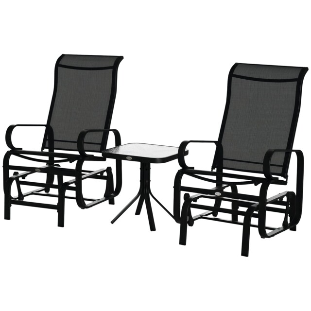 Outsunny 3 Pcs Rocking Chair Gliding Chair Set W/ Table For Patio