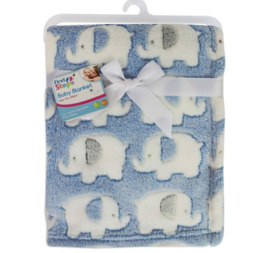 Hugs And Kisses Blue Elephant Baby Blanket