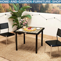 Outdoor Garden Dining Table Square Metal Frame Slatted Top With