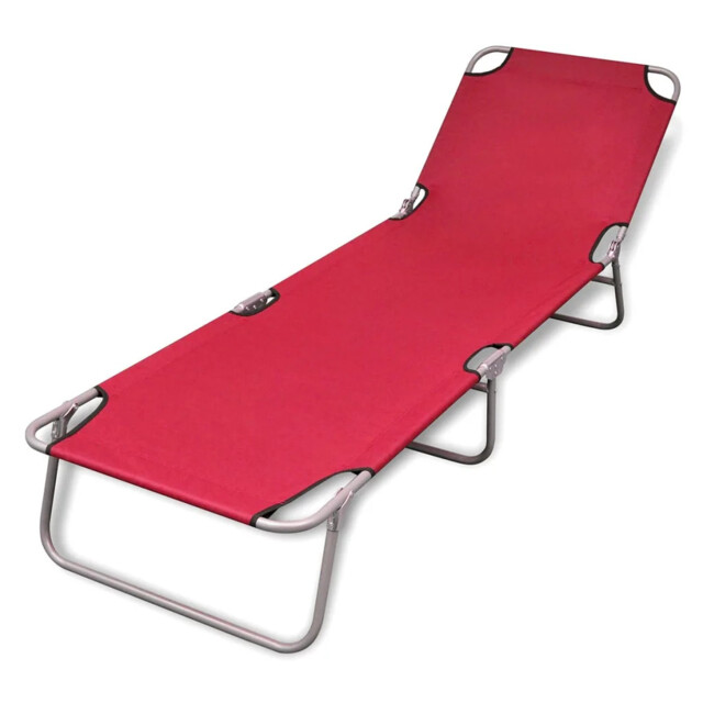 Folding Sun Lounger Powder-coated Steel Red Vidaxl