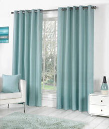 Fusion Sorbonne Ready Made Eyelet Curtains Duck Egg Rrp £100 W66 X L72