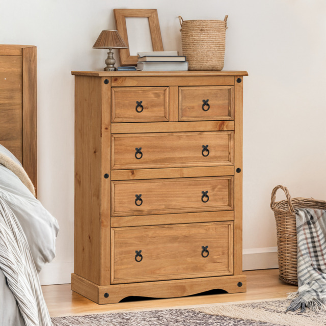 Corona Chest Of Drawers Compact 2+3 5 Drawer Chest Solid Mexican Pine