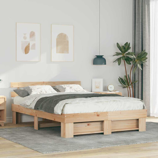 Bed Frame Solid Pine Wood Brown 160x200cm Eu Kingsize Slatted Platform