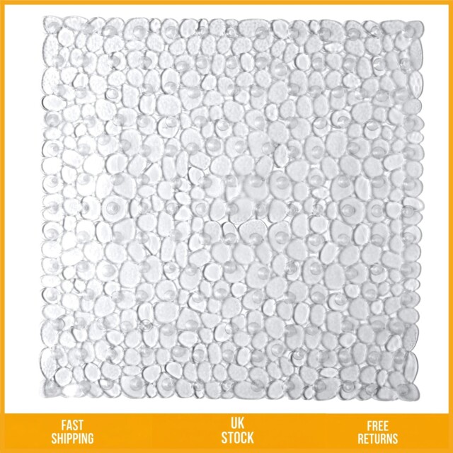 Stylish Anti Slip Square Pebble Shower Mat Suction Bath Mat Clear