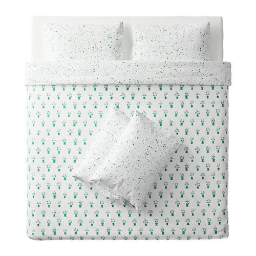 Sale Ikea Sallskap King Quilt Cover & 4 Pillowcases White, Green &