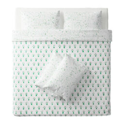 Sale Ikea Sallskap King Quilt Cover & 4 Pillowcases White, Green &