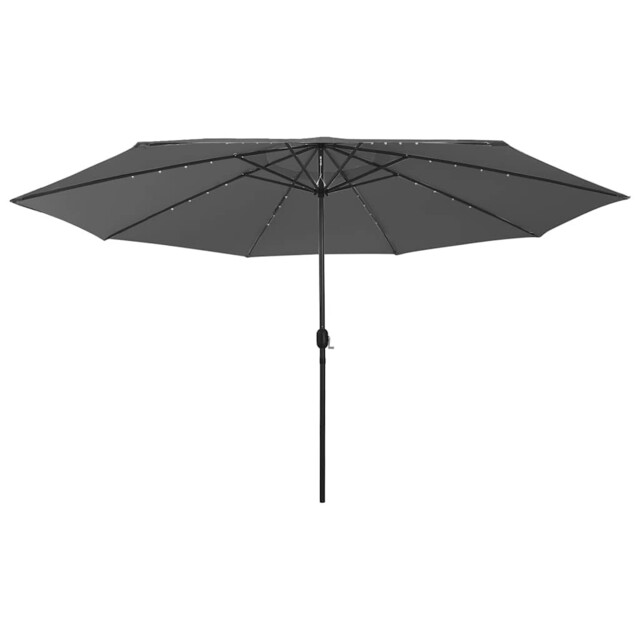 Outdoor Parasol With Led Lights And Metal Pole Umbrella Sun Shelter