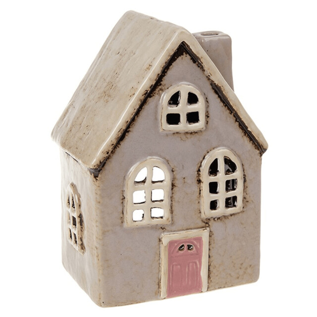 Shudehill Giftware Village Pottery Pale Grey House Tea Light Holder