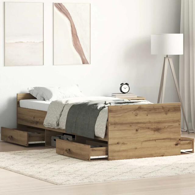 Bed Frame With Drawer Artisan Oak 75 X 190 Cm Engineered Wood Vidaxl