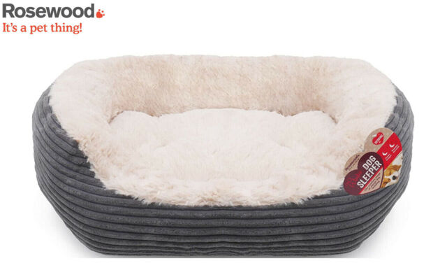 Rosewood Pets Jumbo Grey Cord Plush Soft Dog Bed Soft Cosy Bedding