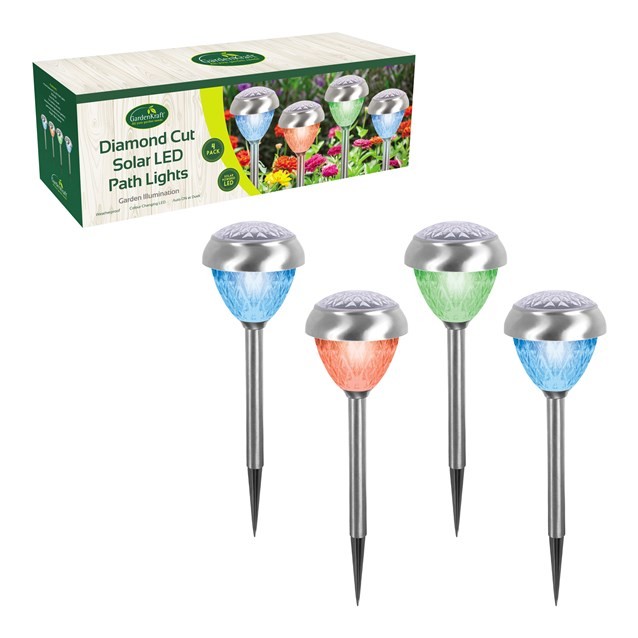 4pcs Solar Powered Garden Lights Diamond Cut Multicolour Led Yard Path