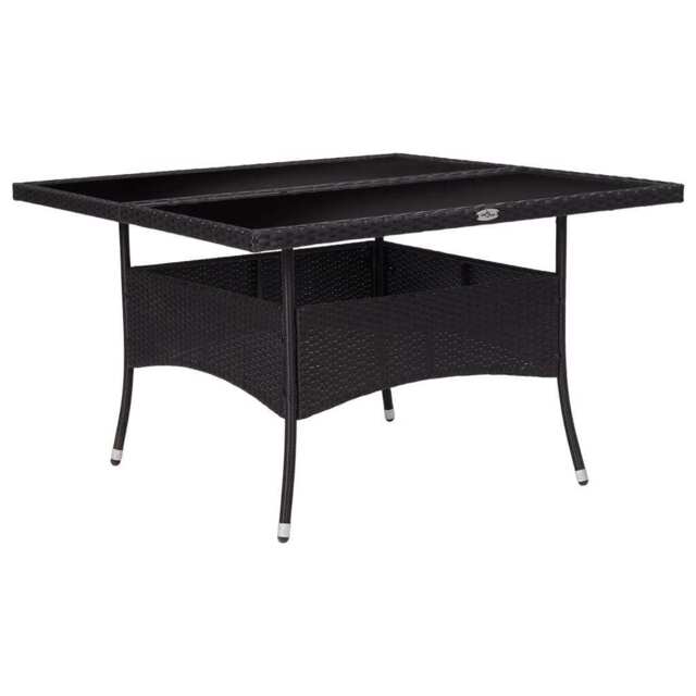 Outdoor Dining Table Black Poly Rattan And Glass Vidaxl
