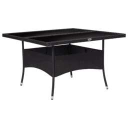 Outdoor Dining Table Black Poly Rattan And Glass Vidaxl