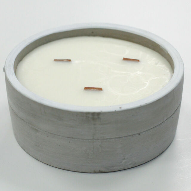 Large Round Concrete Wooden 3 Wick Crackling Soy Candle Patchouli &