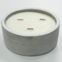 Large Round Concrete Wooden 3 Wick Crackling Soy Candle Patchouli &