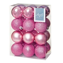 Christmas Shatterproof Baubles 24 Pack 60mm Tree Decoration Pink