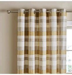 Catherine Lansfield Thermal Check 46x72 Eyelet Curtains Ochre Cheapest