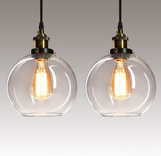 2 Pack Pendant Light - Vintage Glass Pendant Light, Clear Glass
