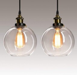 2 Pack Pendant Light - Vintage Glass Pendant Light, Clear Glass