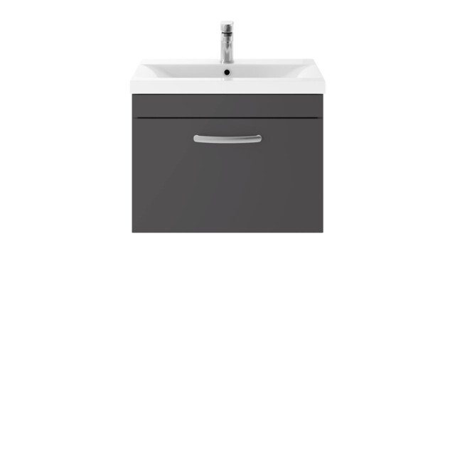 Nuie Athena Gloss Grey 600mm Wall Hung Single Drawer Vanity Unit And