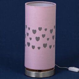 Glow Hearts Table Lamp Children's Led With Pink Shade - Satin Chrome