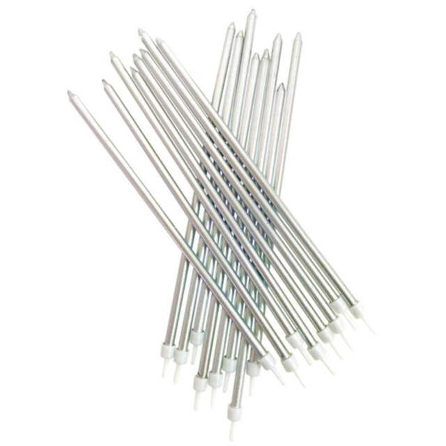 Extra Tall Silver Birthday Candles Pack Of 16