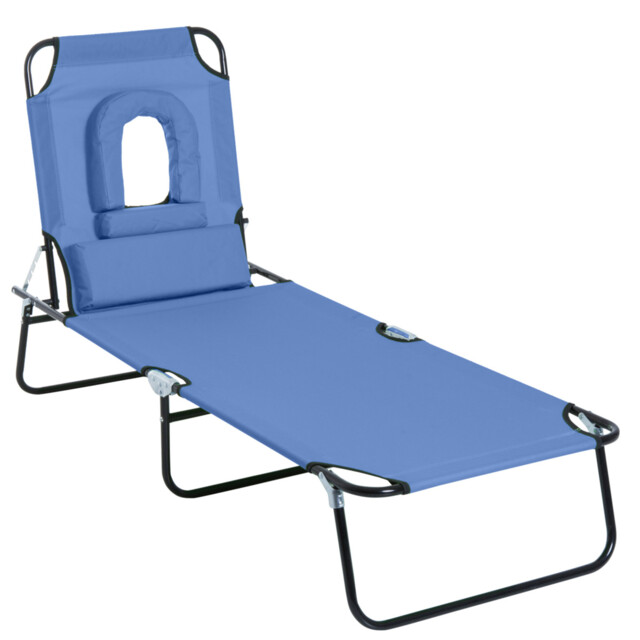 Folding Sun Lounger Reclining Chair With Pillow Reading Hole