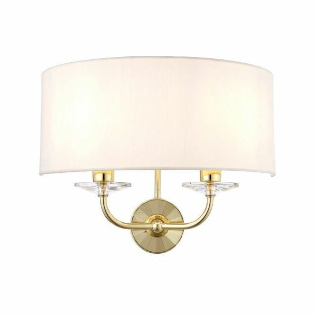 Endon Nixon 40w E14 2lt Twin Wall Light Brass Plate Vintage White